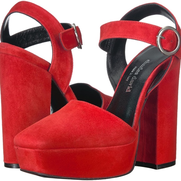 CHARLES DAVID Roan Red Suede Platform Block Heel Ankle Strap Sandals 41 - Picture 6 of 16